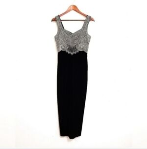 Vintage Stenay Black Velvet & Beaded Evening Dress